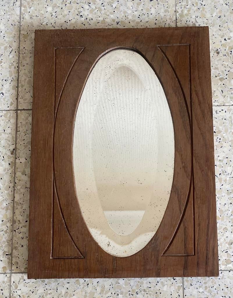 Vintage houten spiegel met ovaal spiegelglas, Antiek en Kunst, Ophalen of Verzenden, Ovaal, Minder dan 50 cm, Minder dan 100 cm