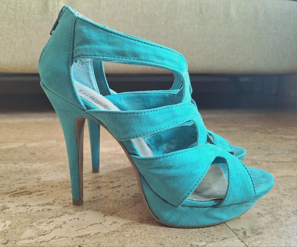 Turquoise hakken maat 41, Ophalen of Verzenden, Zo goed als nieuw, Schoenen met hoge hakken