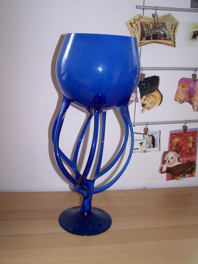 aparte mooie blauwe vaas (afm 41 cm hoog), Huis en Inrichting, Ophalen, Blauw, Nieuw, Glas