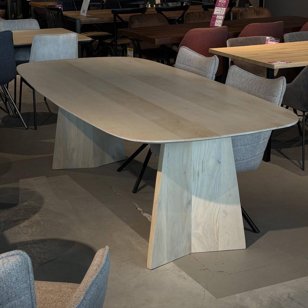 tafel japandi blank hout deens design met vlinder poot 240cm, Ophalen, Japandi deens, 50 tot 100 cm, Vijf personen of meer