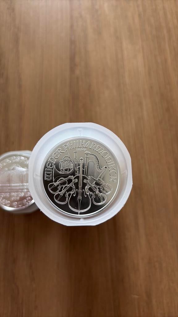 €85 ps, tube met Wiener Philharminiker 2015 (20x 1 ounce), Postzegels en Munten, Edelmetalen en Baren, Ophalen of Verzenden, Zilver