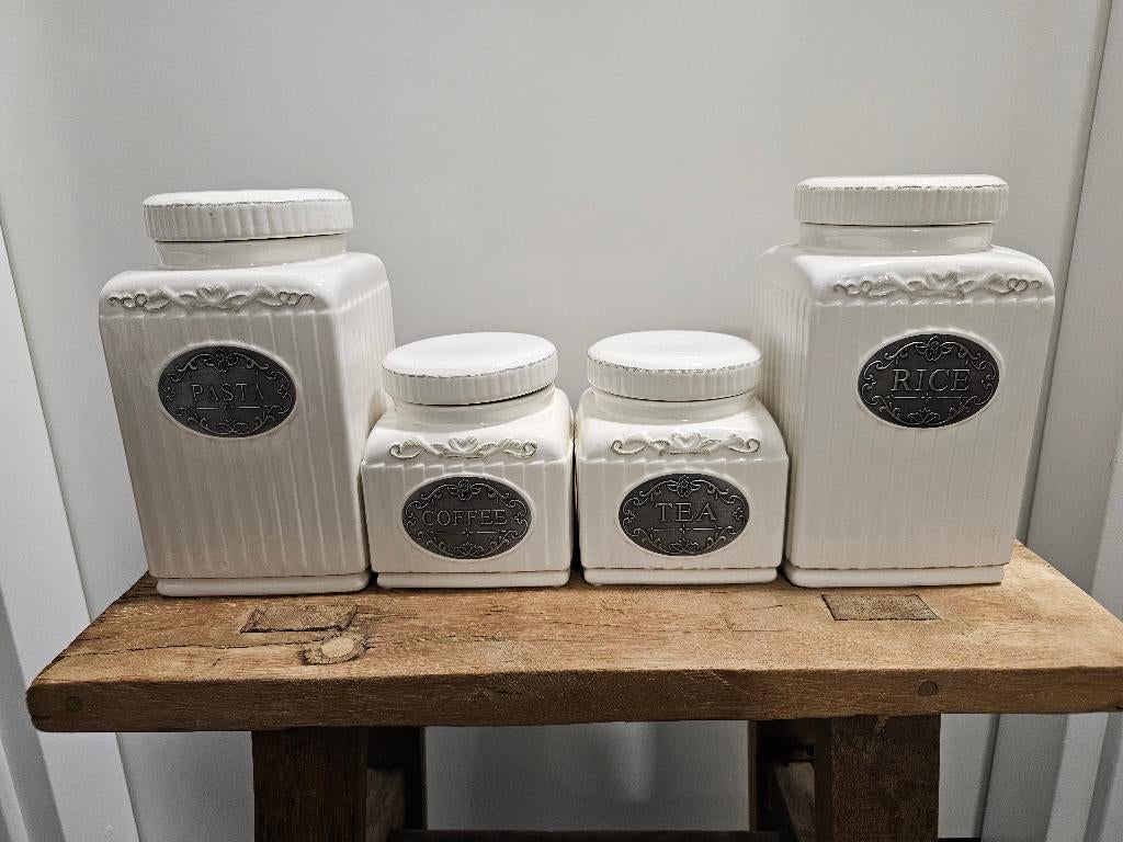 4 LEUKE VOORRAADPOTTEN, Beige, Gebruikt, Ophalen of Verzenden, Voorraadpot