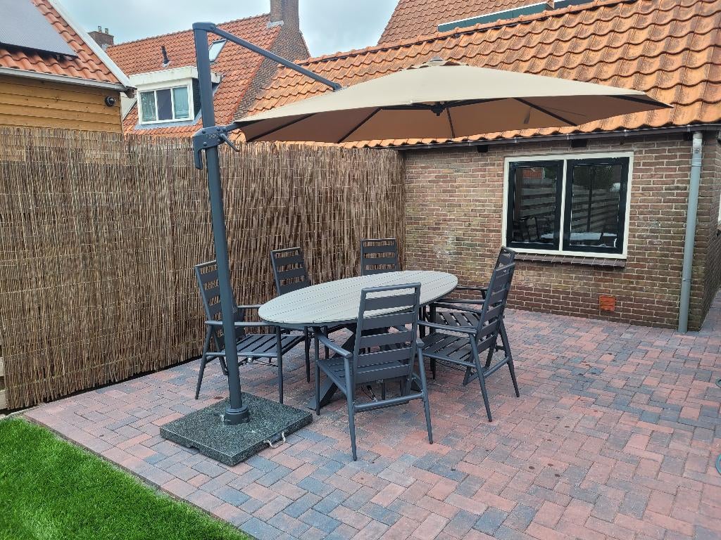 Zweefparasol Hawaii Mono Ø330 met 80KG granieten voet, Tuin en Terras, Parasols, Ophalen, Verstelbaar, 3 tot 4 meter, Zweefparasol