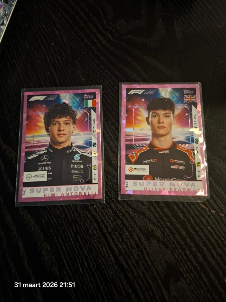 Topps F1 Super Nova kaarten Kimi Antonelli en Oliver Bearman, Ophalen of Verzenden