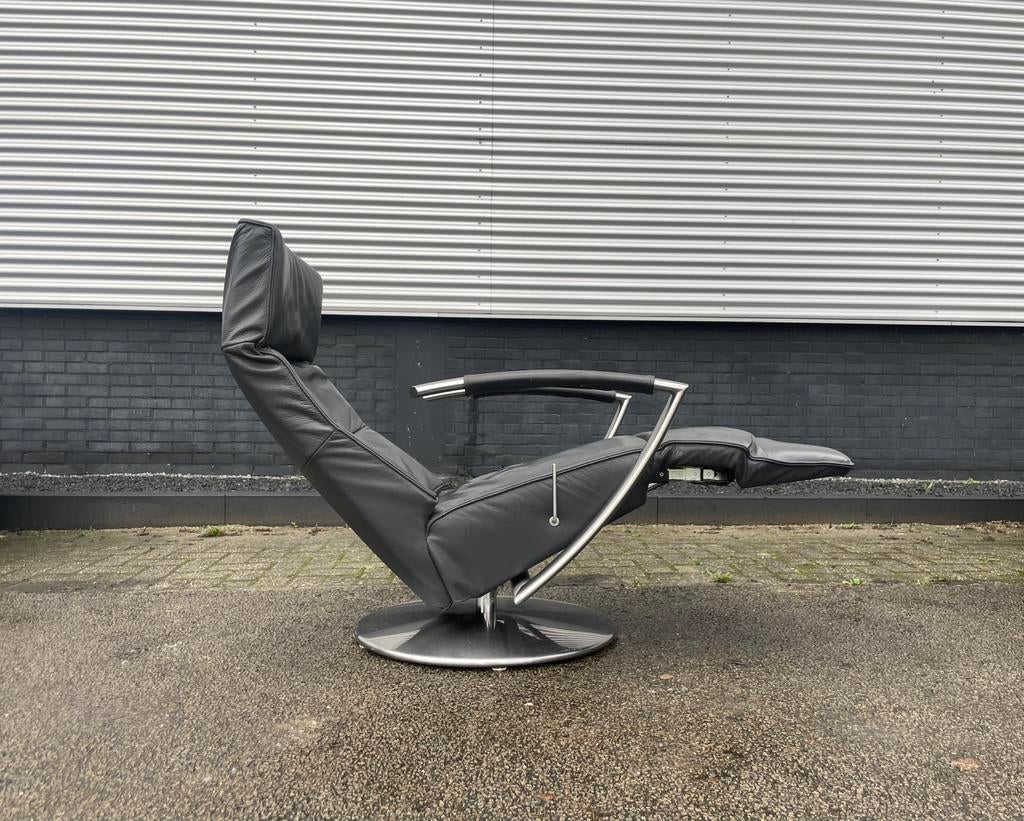 Grijze leren relax fauteuil / relax stoel / relaxstoel, Ophalen, Minder dan 75 cm, Zo goed als nieuw, Nvt