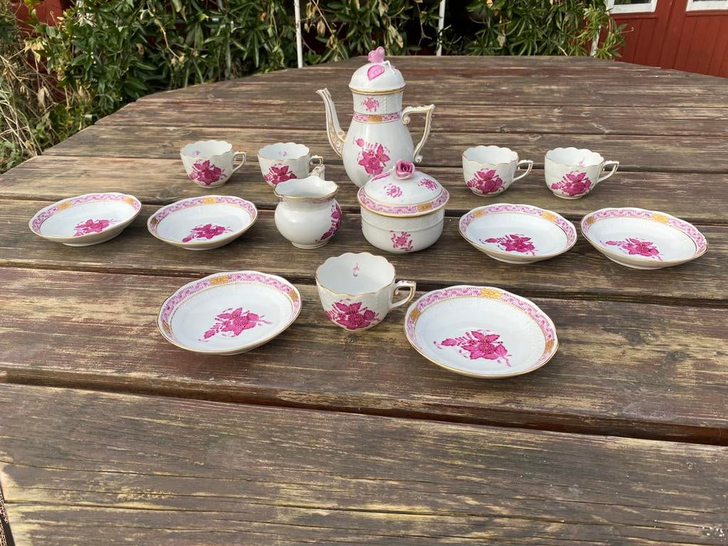Prachtig koffieservies Herend Apponyi purpur, Antiek en Kunst, Ophalen