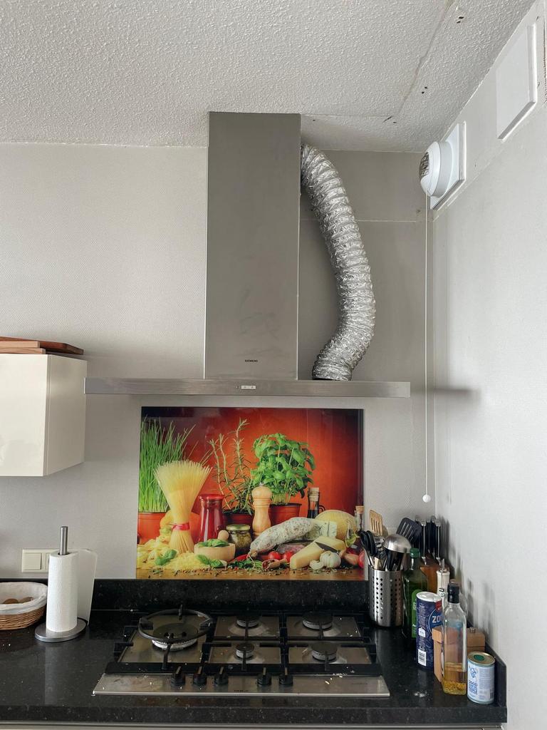 Afzuigkap Siemens 90cm breed (motorloos), Ophalen, Zo goed als nieuw, 400 tot 600 m³ per uur, Wandschouwkap