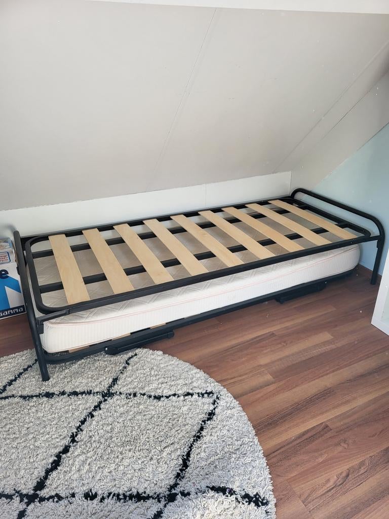 Bed met onderschuifbed, Ophalen, 90 cm, Eenpersoons, Zwart