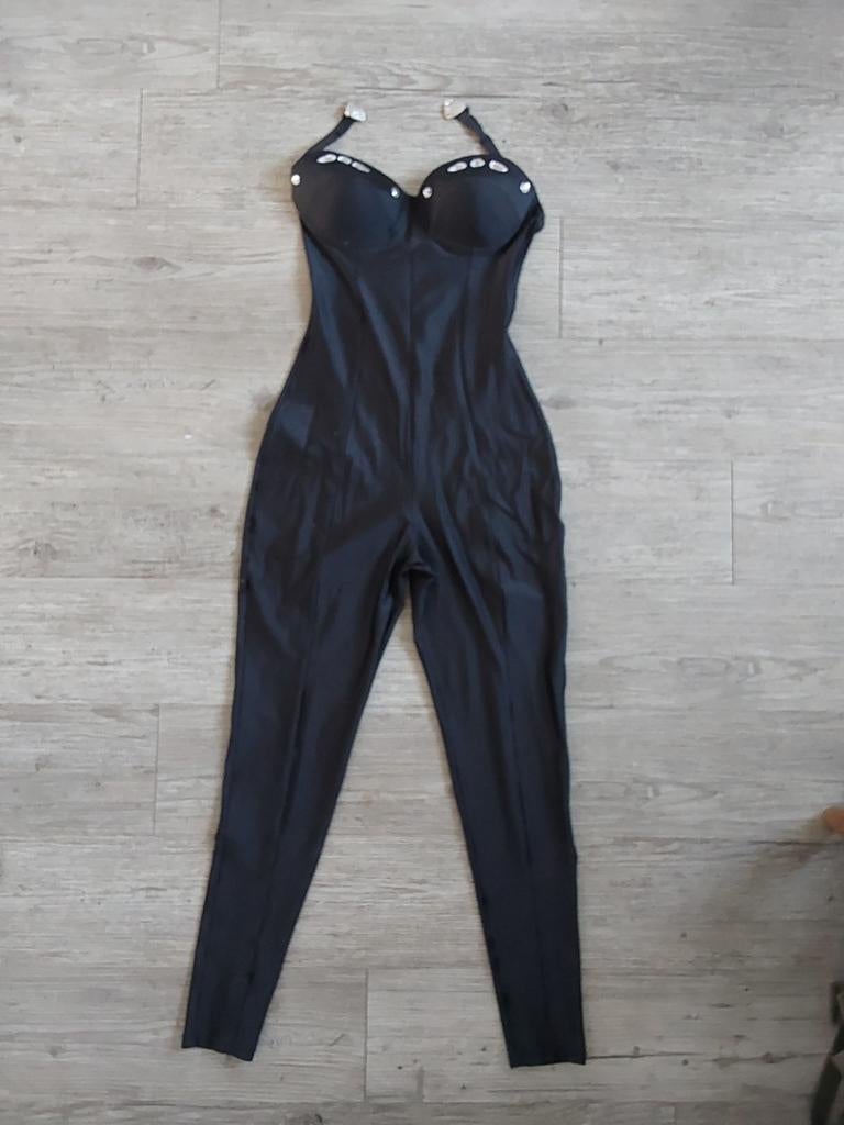 Body showsuit th  zwarte haltersluiting met diamanten Grease, Ophalen of Verzenden, Zo goed als nieuw, Maat 36 (S), Zwart