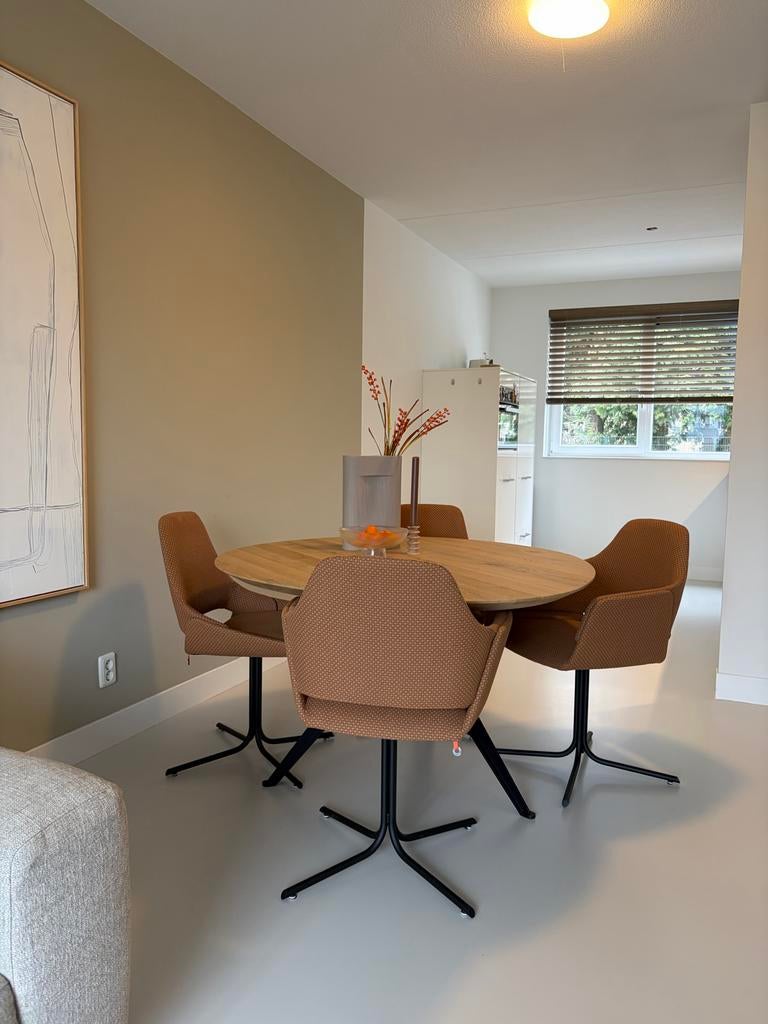 4 Design Eetkamerstoelen Mobitec Lotus, Ophalen, Bruin, Design, Zo goed als nieuw