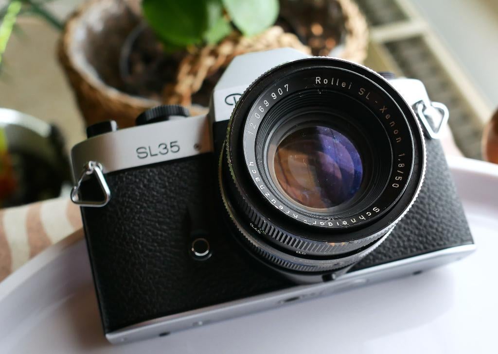 Rolleiflex SL35 + Schneider Rollei SL-Xenon 50mm f1.8, Audio, Tv en Foto, Fotocamera's Analoog, Ophalen, Spiegelreflex, Overige Merken