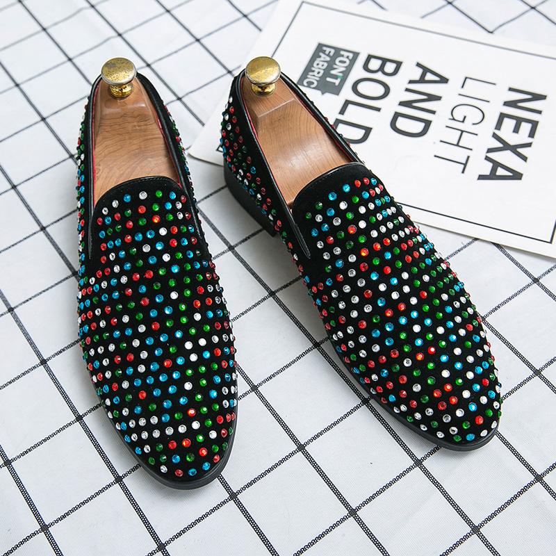 Zwarte heren loafers met gekleurde strass steentjes glitter, Verzenden, Nieuw, Zwart, Loafers