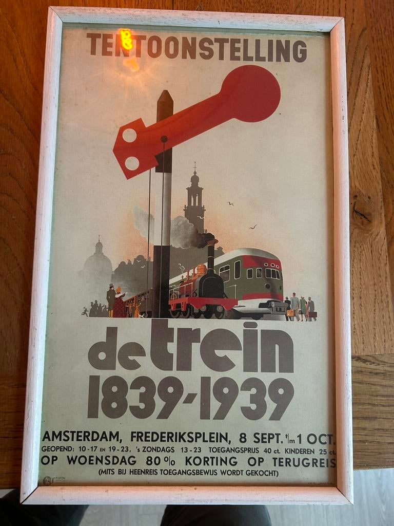 Vintage affiche ‘ de Trein ‘ van Jan Wijga, Verzamelen, Posters, Gebruikt, Ophalen of Verzenden