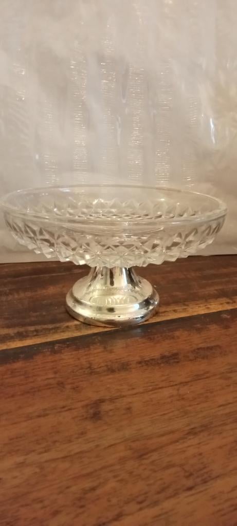 Vintage glazen schaaltje met zilveren voet, Ophalen of Verzenden