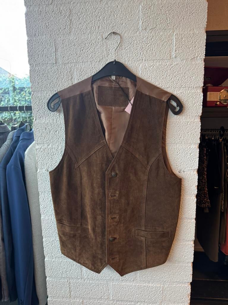 Vintage leren gilet bruin maat 50 heren, Kleding | Heren, Bodywarmers, Ophalen of Verzenden, Zo goed als nieuw, Maat 48/50 (M)