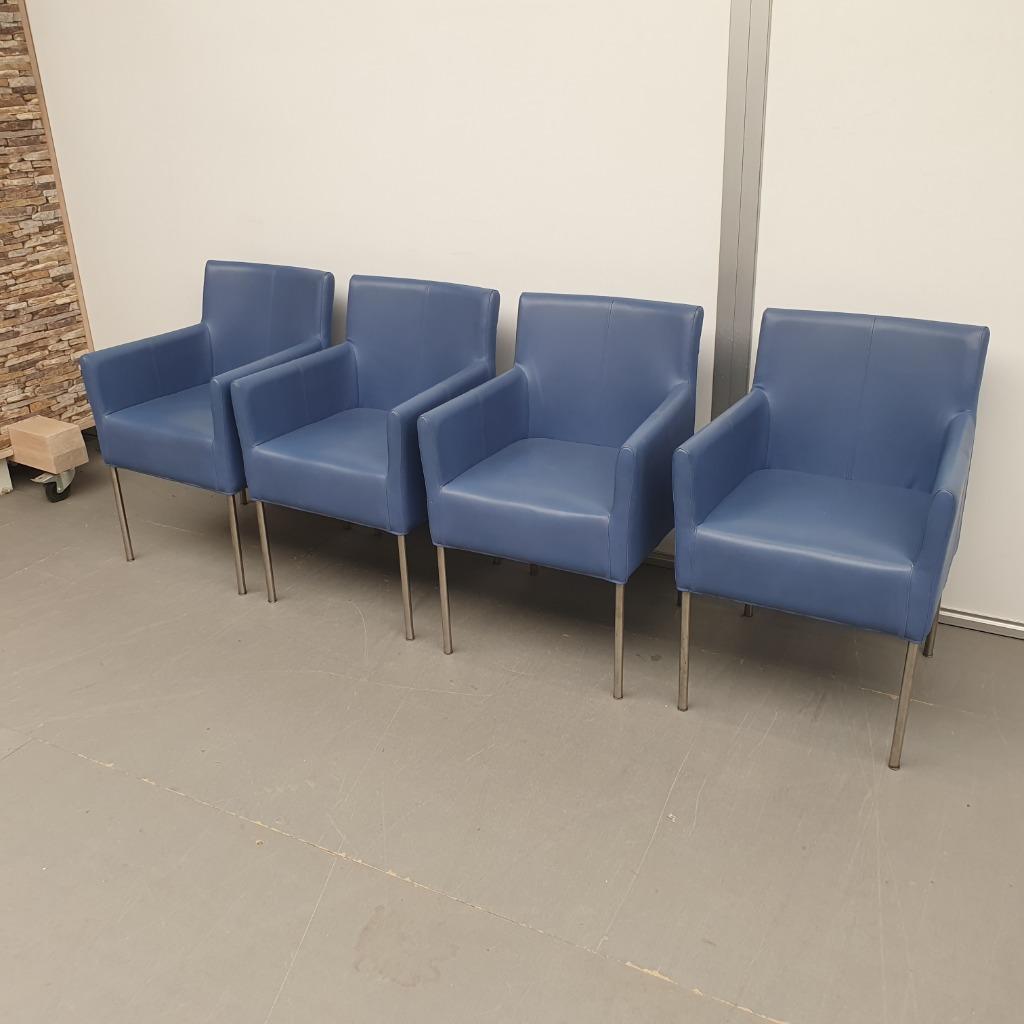 Amide zorgstoel - blauw leder SET 4 STUKS stoelen fauteuils, Huis en Inrichting, Ophalen, Gebruikt, 75 tot 100 cm