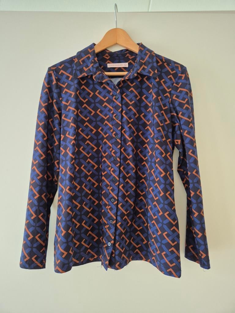 Blouse travelstof blauw/cognac Studio Anneloes, Kleding | Dames, Studio Anneloes, Blauw, Maat 42/44 (L), Ophalen of Verzenden