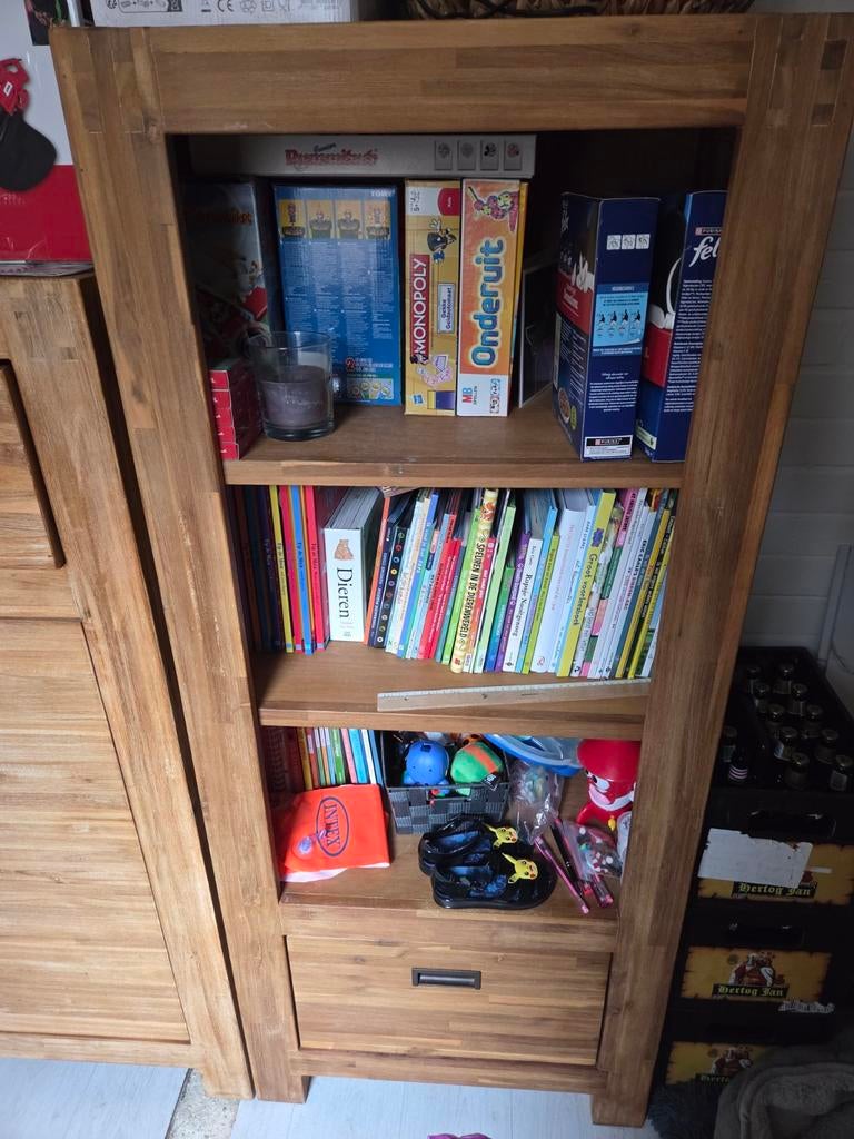 Mooie hardhouten kast met lade en planken, Huis en Inrichting, Kasten | Boekenkasten, Ophalen, Met plank(en), Gebruikt, Modern, landelijk