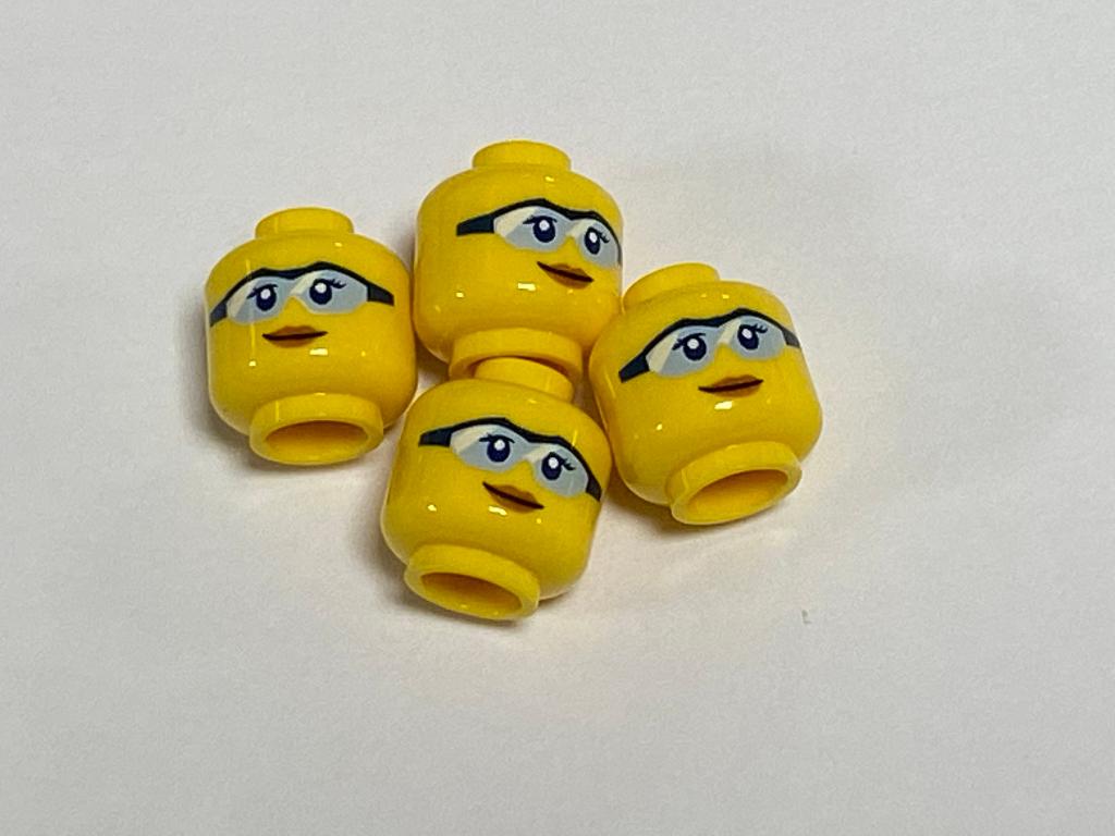 Partij Lego 4x nieuwe geel hoofd vrouwelijk met blauwe bril