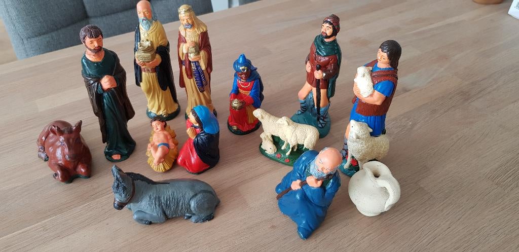 Vintage kerststal figuren van gips, Ophalen of Verzenden, Gebruikt
