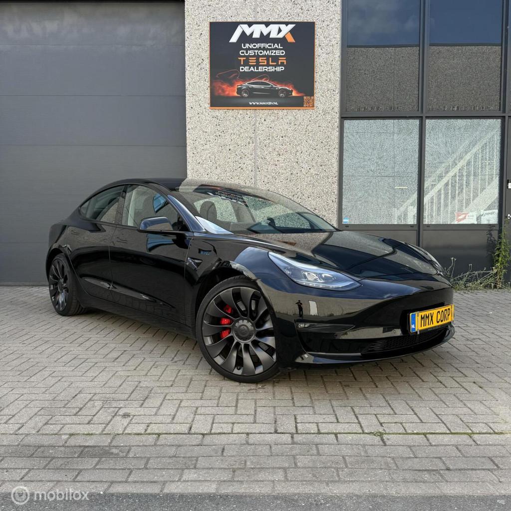 Tesla Model 3 Performance + MMX Pack + FSD + IAP, Auto's, Tesla, Automaat, Gebruikt, Zwart, Zwart