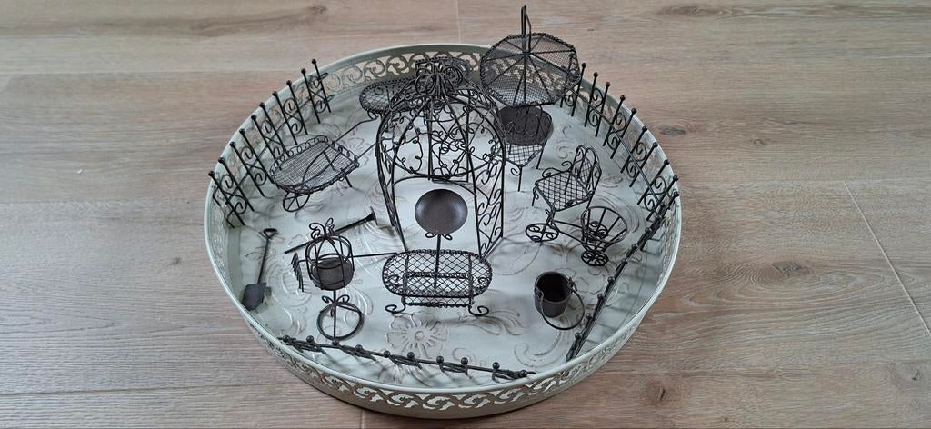 Mini tuinset in schaal met grind, Ophalen of Verzenden