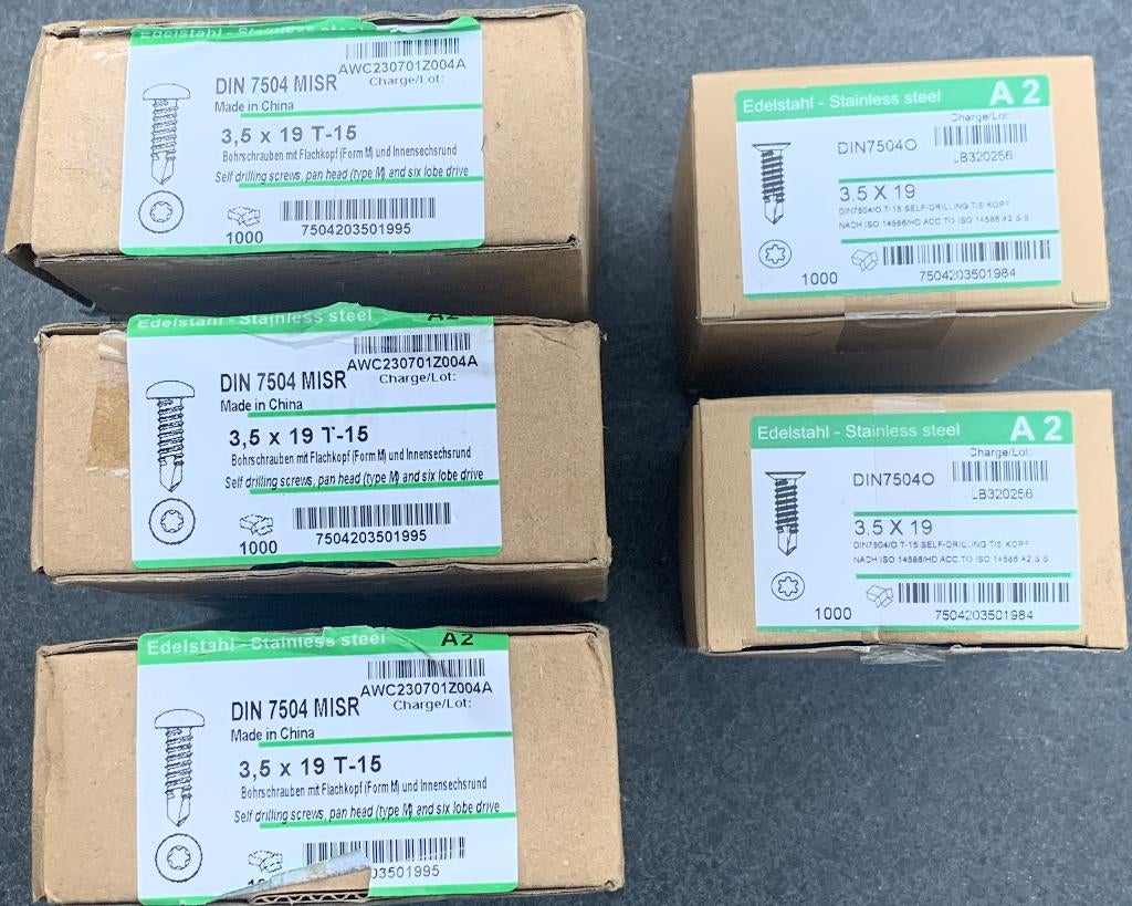 Rvs zelf borende plaatschroeven boutjes schroeven parkers, Nieuw, Ophalen of Verzenden, Minder dan 50 mm, Rvs