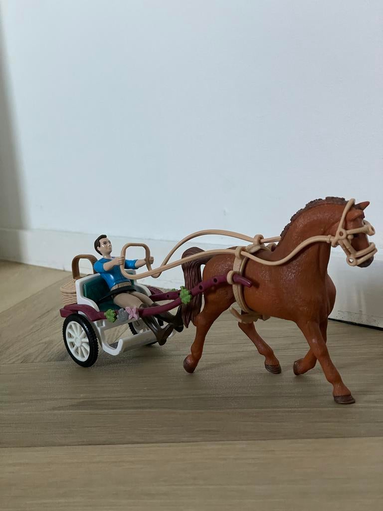 Schleich paard met sulky en menner, Ophalen of Verzenden, Gebruikt, Jongen of Meisje