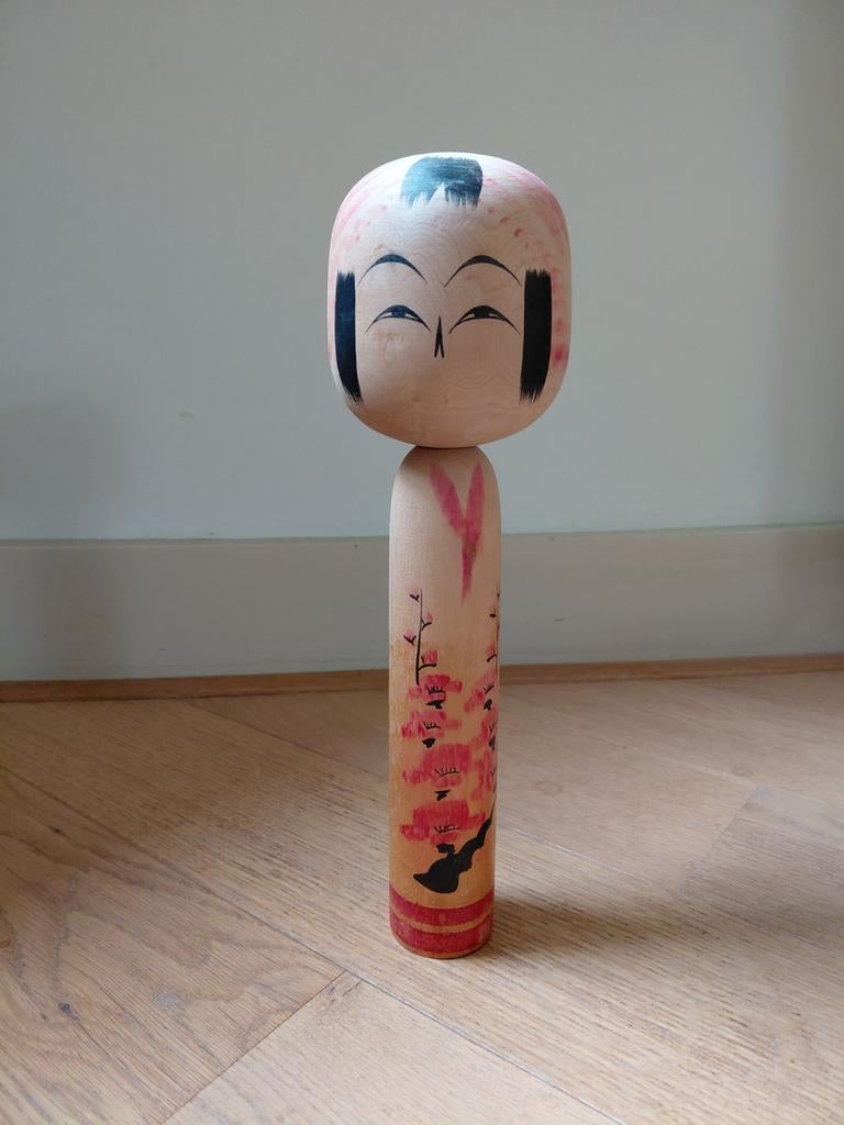 Japanse houten Kokeshi H30cm gesigneerd, Ophalen of Verzenden