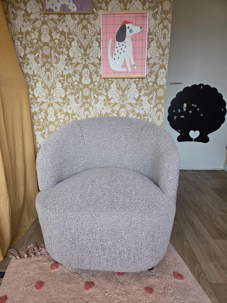 Grijs/beige fauteuil Toulouse (Teddy stof), Ophalen, Zo goed als nieuw, Stof, 75 tot 100 cm