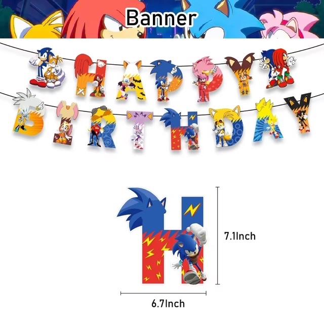 Nieuw !!  Sonic the Hedgehog banner / slinger Happy Birthday, Ophalen of Verzenden, Nieuw, Versiering, Verjaardag