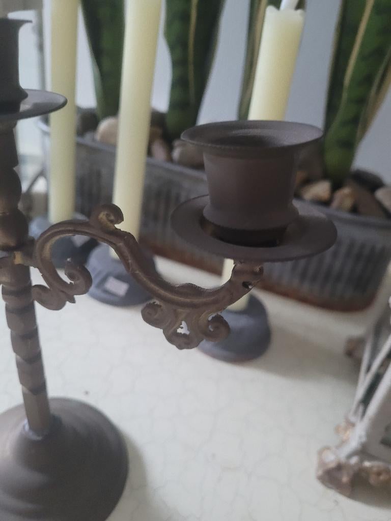 Antieke koperen kandelaar, Antiek en Kunst, Antiek | Kandelaars, Ophalen of Verzenden, Koper of Brons