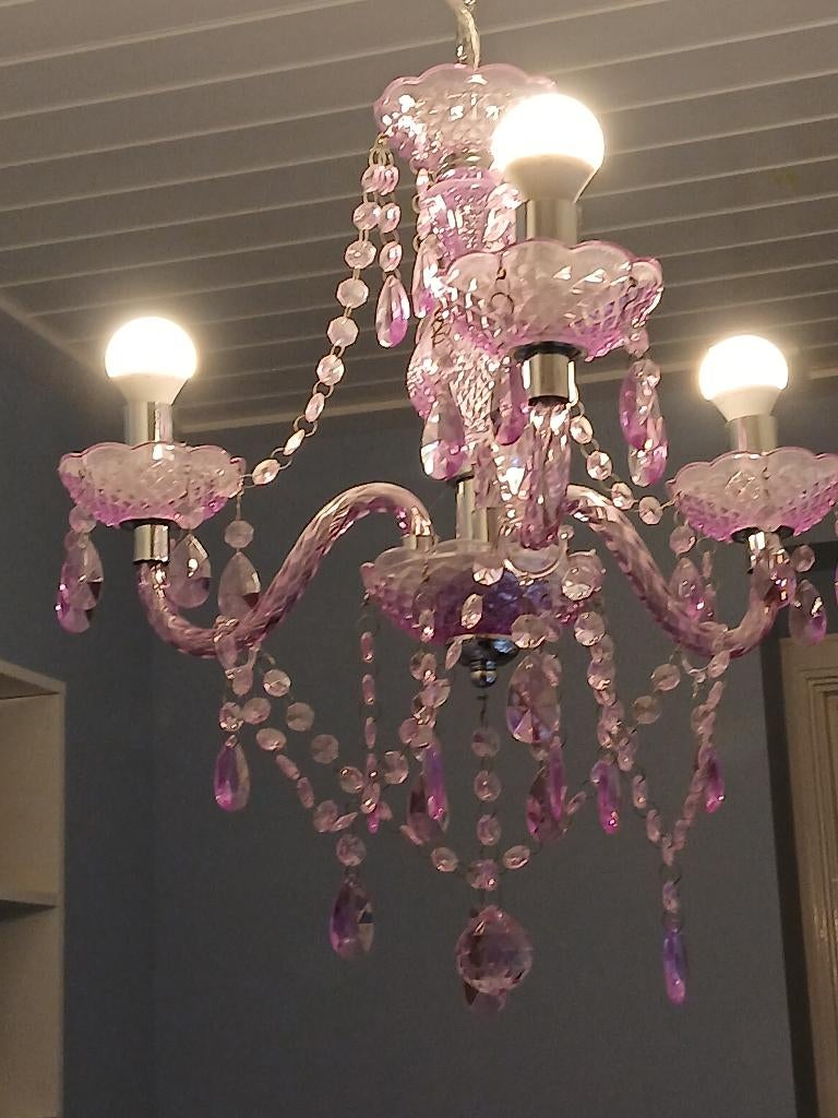 Lila kroonluchter met peertjes!, Ophalen, Zo goed als nieuw, Glas