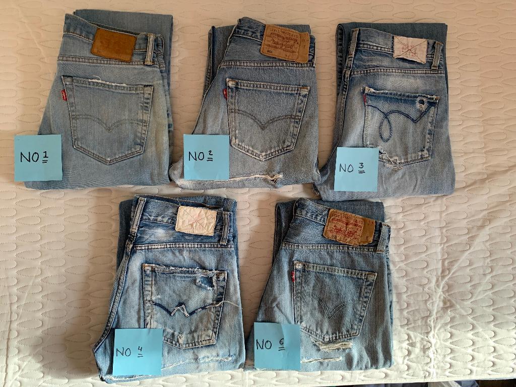 3 Levi's, 2 Le Temps Cerises, maten 31 & 32, vintage  €100,-, Blauw, W32 (confectie 46) of kleiner, Ophalen of Verzenden, Levis