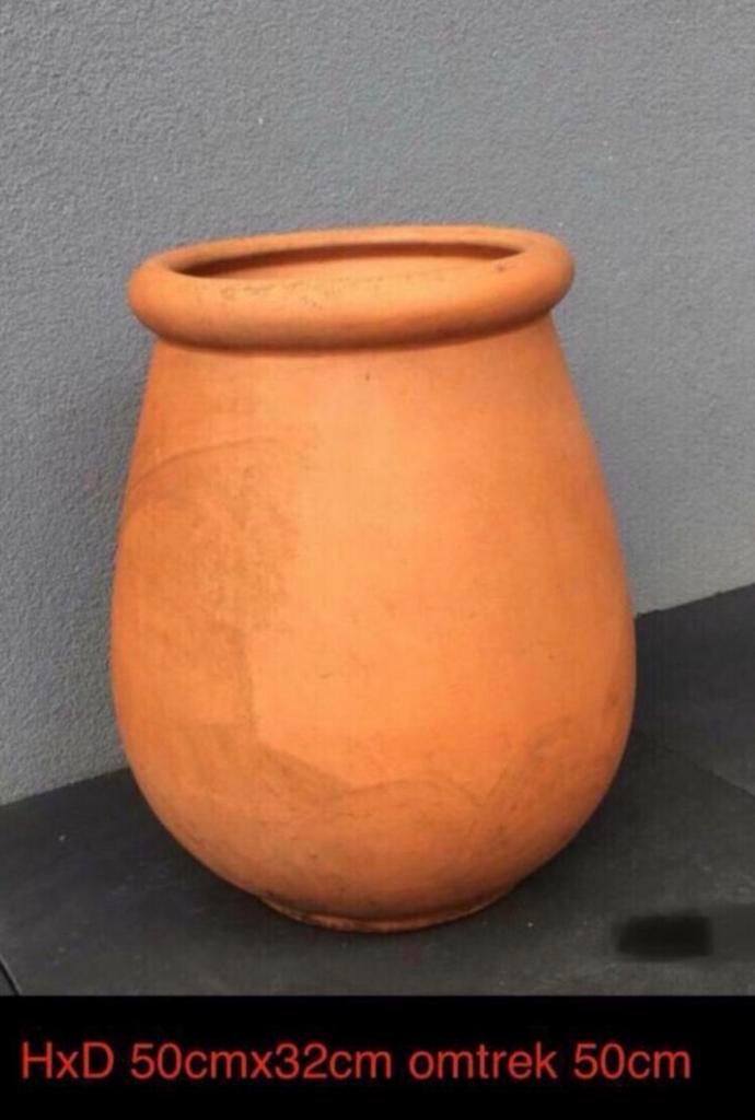 Glaroos JP grote terracotta vaas bloempot Frans handwerk50cm, Tuin en Terras, Rond, Binnen, Ophalen of Verzenden, Zo goed als nieuw
