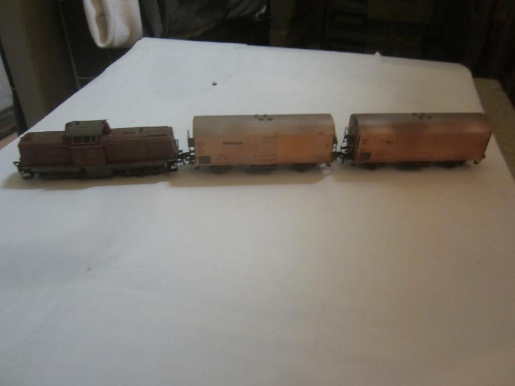 fleischmann V-100+2 koelwagons geweatherd, Hobby en Vrije tijd, Modeltreinen | H0, Gebruikt, Fleischmann, Ophalen of Verzenden