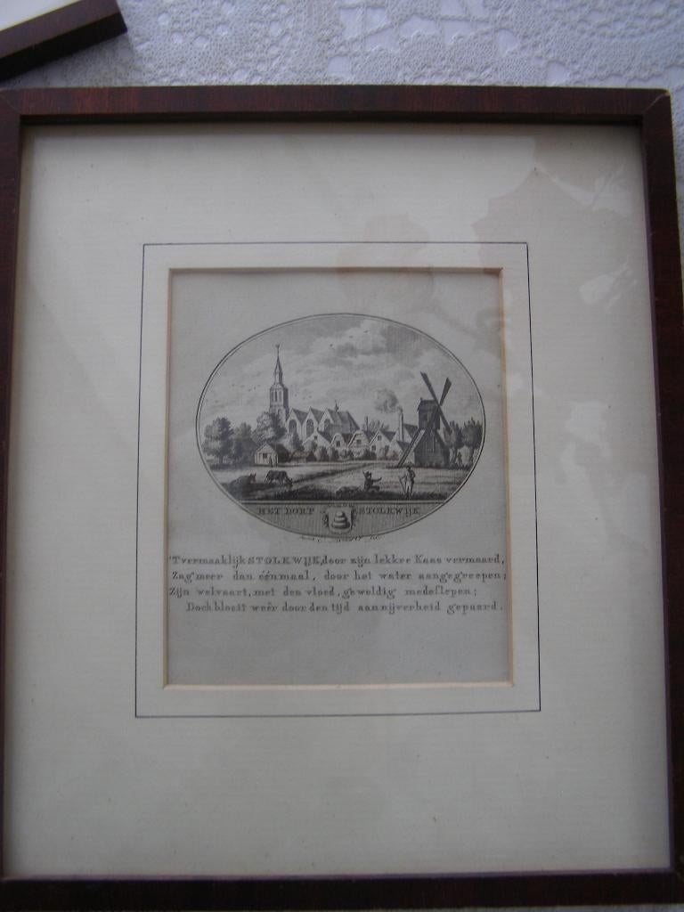 gravure Stolwijk in 1793 ingelijst Nu Krimpenerwaard. zw/w, Antiek en Kunst, Ophalen of Verzenden
