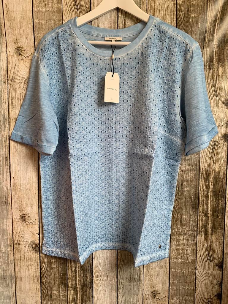 Sandwich super gaaf licht blauw bewerkt shirt (Maat 44), Maat 42/44 (L), Nieuw, Korte mouw, Verzenden