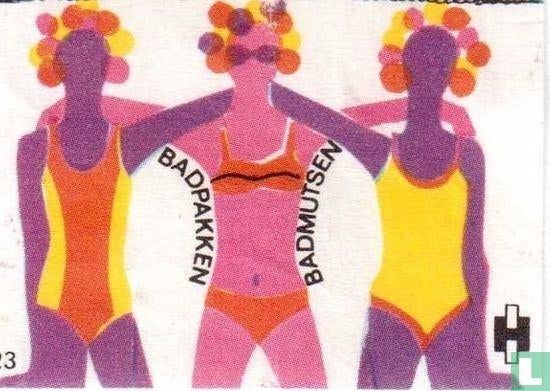 Luciferetiket Hema - Badpakken badmuntsen  nr.23, Ophalen of Verzenden, Zo goed als nieuw, Luciferdoosjes of -merken