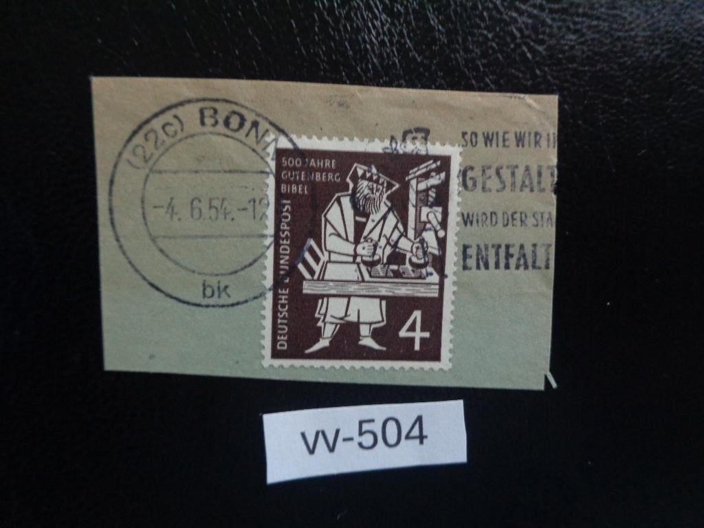 briefstukje - brd 500 jaar gutenberg bijbel 1954 (vv-504), Ophalen of Verzenden, BRD, Gestempeld