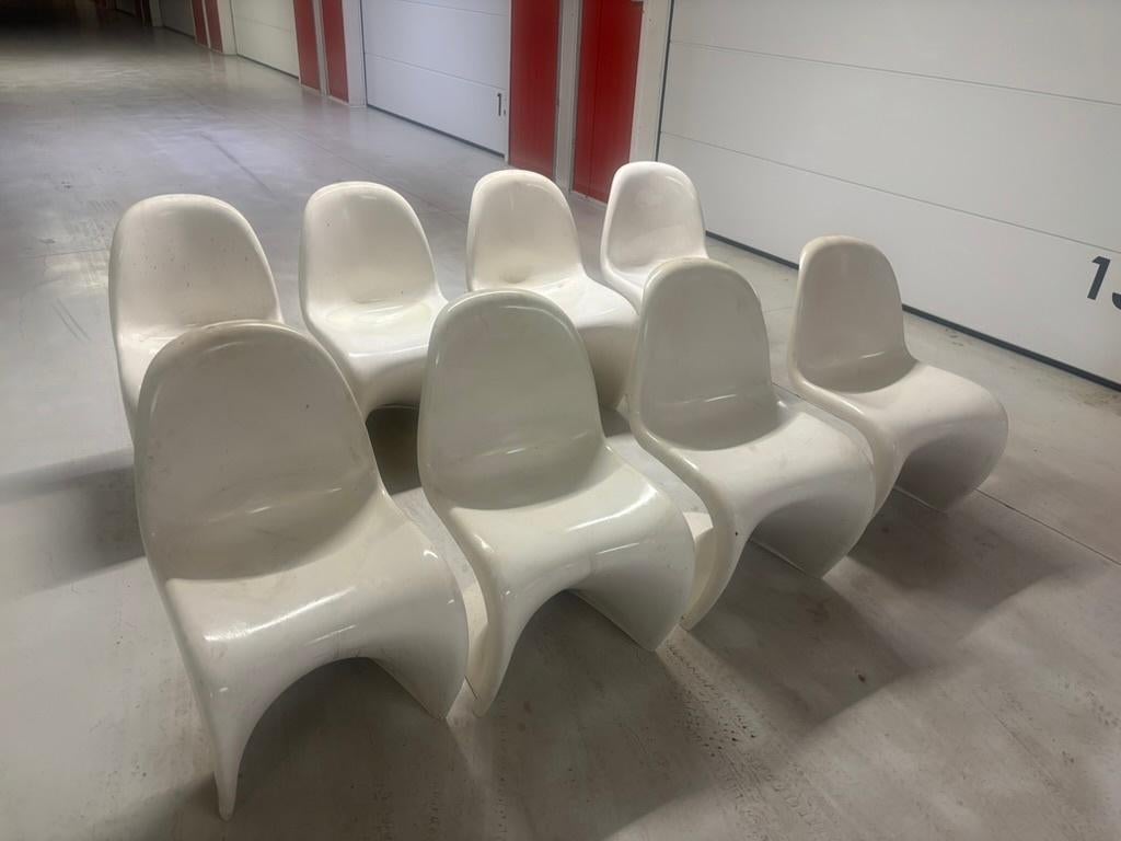 Design stoelen mat wit 8 stuks, Ophalen, Kunststof, Gebruikt, Wit