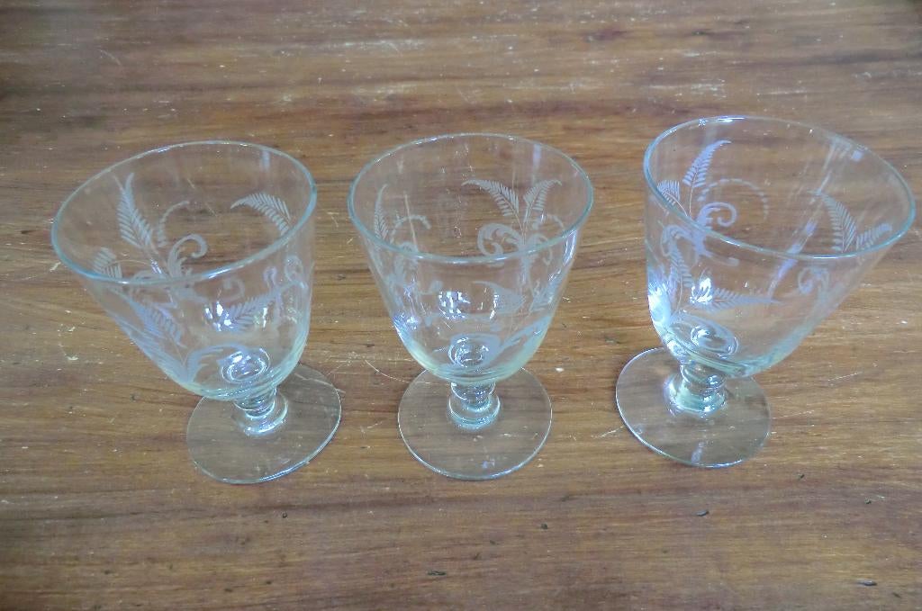 3 wijnglazen, gegraveerd met korenaren, Ophalen of Verzenden