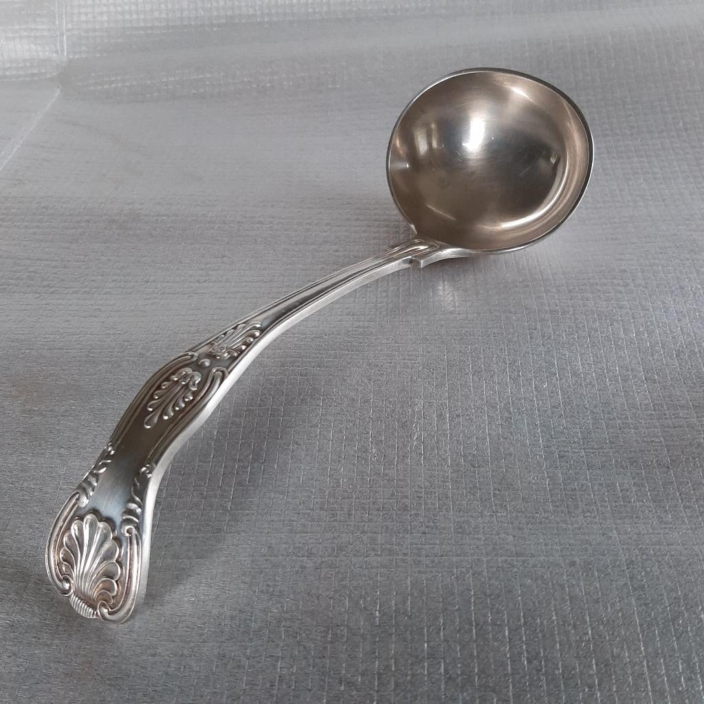 Engelse juslepel / sauslepel verzilverd, gemerkt, Antiek en Kunst, Ophalen of Verzenden