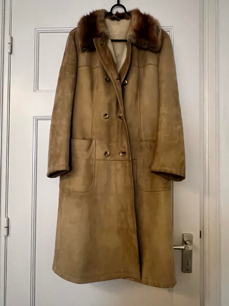 Vintage Beige Jas met Bontkraag, Ophalen of Verzenden, Gedragen, Maat 38/40 (M), Beige