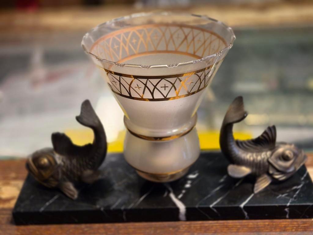 Antieke Lamp met Vissen - Art Deco Stijl, Ophalen of Verzenden, Gebruikt