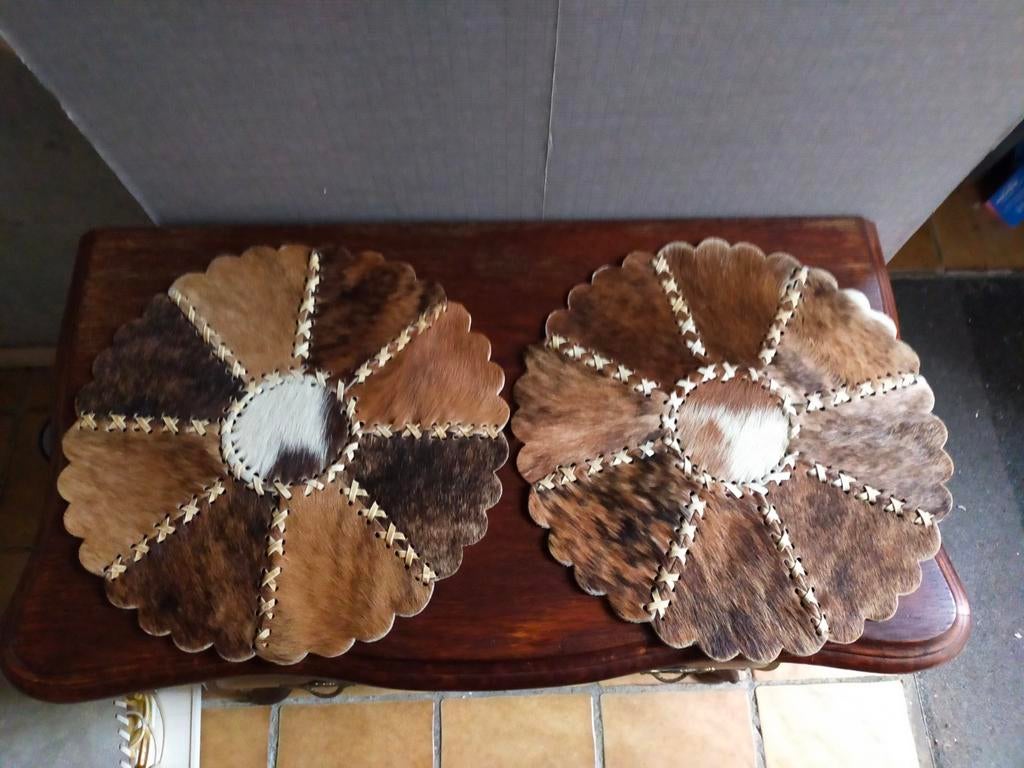Set van 3 vintage vacht/leren onderzetters placemats, Ophalen