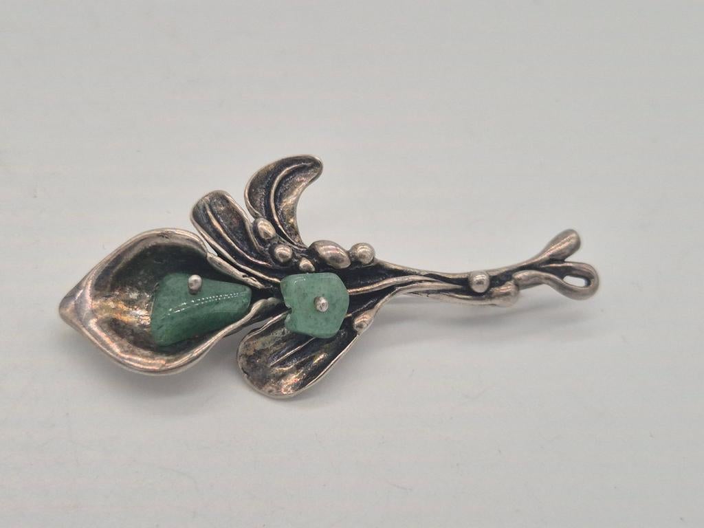 Vintage Zilveren Broche met Jade, Verzenden, Gebruikt, Zilver, Zilver