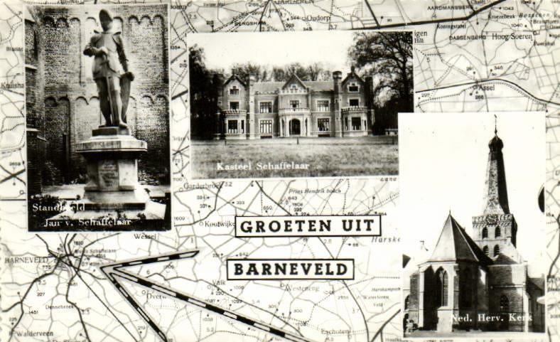 Groeten uit Barneveld - 3 afb o.a. kerk kasteel - gelopen, Ophalen of Verzenden, Voor 1920, Gelopen, Gelderland