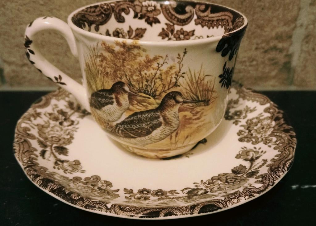 Engelse Kop&Schotel  - Palissy met Wild Afbeelding, Antiek en Kunst, Antiek | Servies los, Ophalen of Verzenden