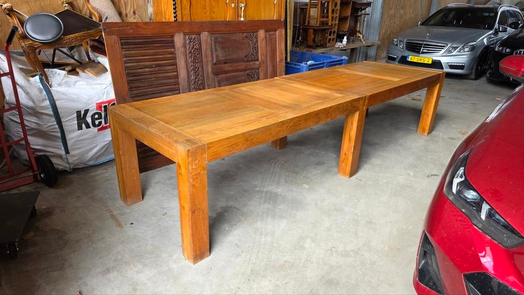 Zeer grote massief eiken tafel 350 x 100 cm, Ophalen of Verzenden
